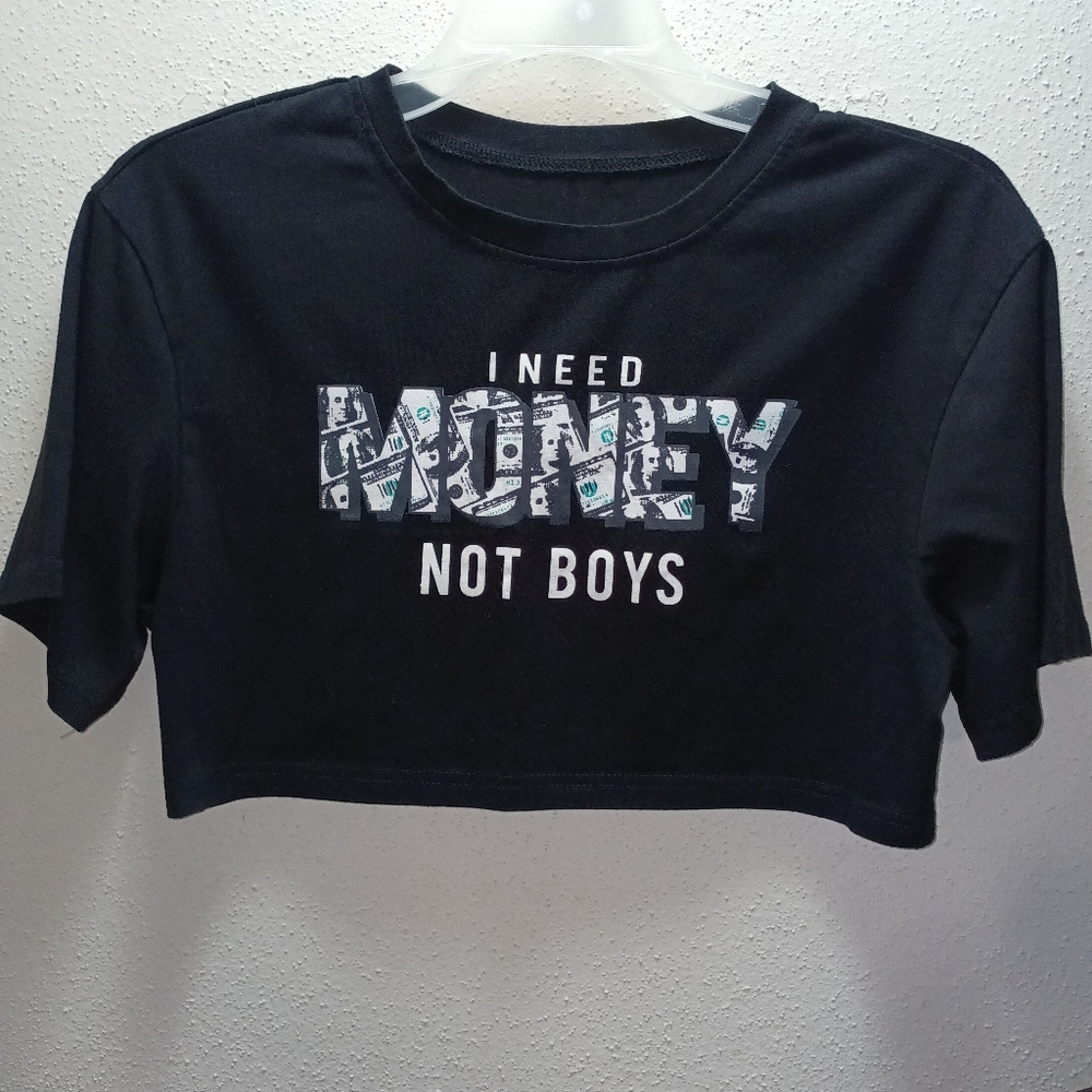 Shein Black Cropped Graphic Tee Size S NWOT